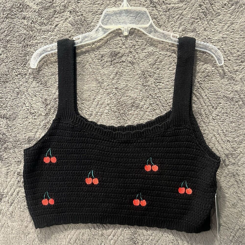 Wild Fable Tank Womens XXL Black Cherry Knit Cropped Sweater Top Cotton NWT New